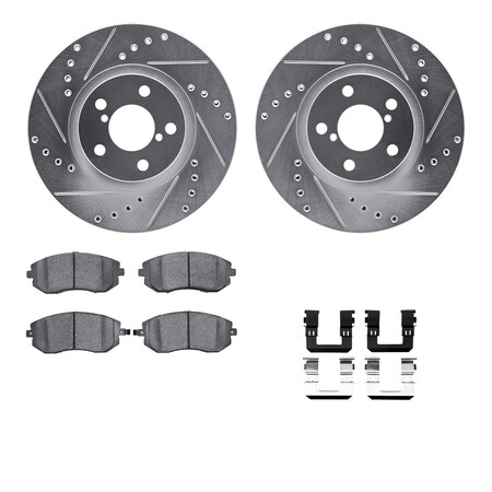 Dynamic Friction Co DFC Rotors-Drilled & Slotted-Silver w/ EURO 5000 Ceramic Brake Pads Incl Hdw 7612-13001