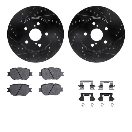 Dynamic Friction Co DFC Rotors-Drilled & Slotted-Black w/ 5000 Advanced Brake Pads Incl Hdw 8512-76120
