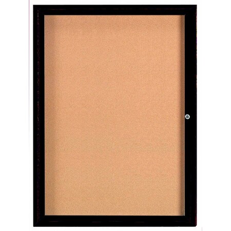 Aarco Enclosed Natural Pebble Grain Cork Bulletin Board w/ Bronze Anodized Al Frame, 48''Hx36''W One Door DCC4836RBA
