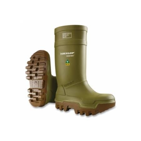 Dunlop Protective Footwear Purofort Thermo+ Rubber Boots, Steel Toe, Men's 13, 16 in Boot, Polyurethane, Green/Brown 868-E662843.13