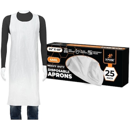 Xpose Safety Apron, Polyethene, 4 Mil, 48 IN, White, 10 PK APH-25-X