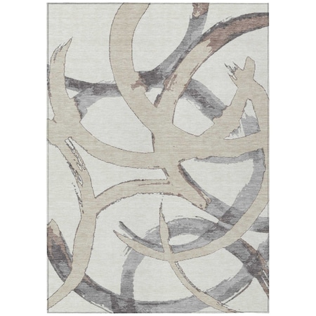 Homeroots 3' X 5' Ivory Gray And Beige Abstract Washable Indoor Outdoor Area Rug 599130