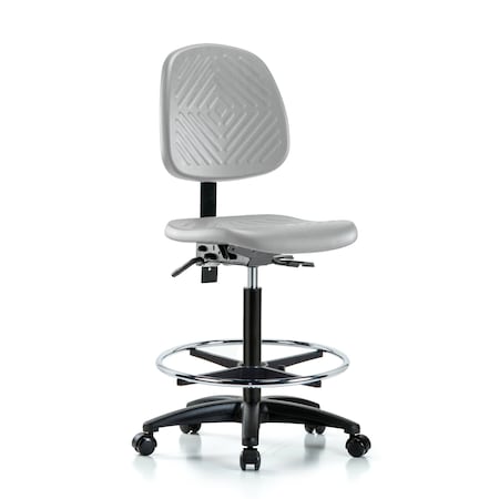 Blue Ridge Ergonomics Poly Chair - High Bench Height with Medium Back, Seat Tilt, Chrome Foot Ring, & Casters in Gray Poly PHBCH-MB-RG-T1-A0-CF-RC-GRY