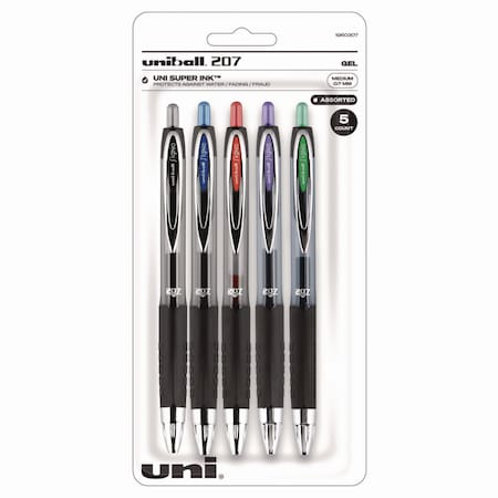Uniball Signo 207 Gel Pen, Retractable, Medium 0.7 mm, Assorted Ink and Barrel Colors, 5PK 1960307