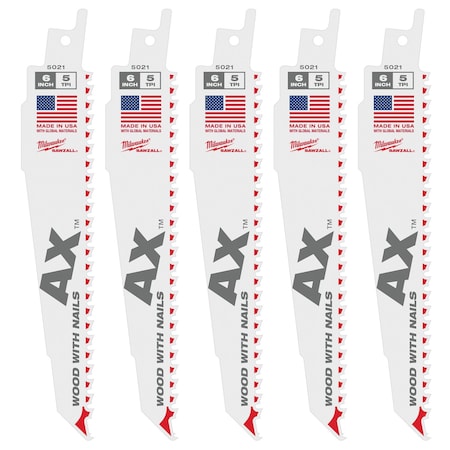 Milwaukee Tool 6" 5 TPI The Ax Sawzall Blade (25 Pk) 48-00-8021