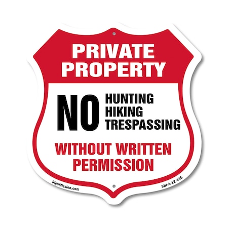 Signmission Private Property Shield Sign No Hunting, 12 Inch X 12 Inch, Aluminum Metal Sign SHI-A-12-445