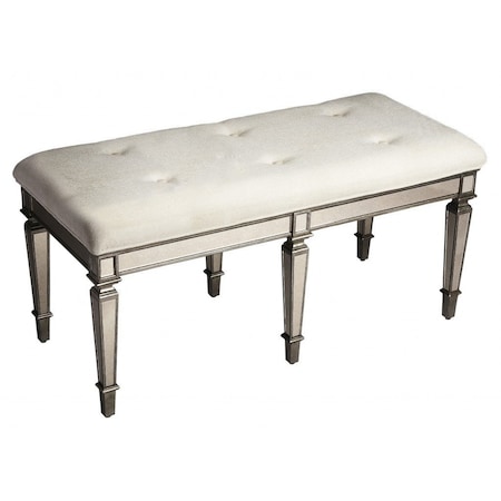 Homeroots 42in Silver Upholstered 100% Cotton Entryway Bench 389198