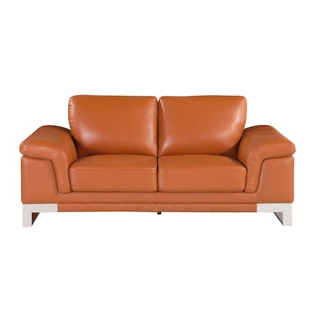 Homeroots 73in Camel And Silver Genuine Leather Loveseat 329610