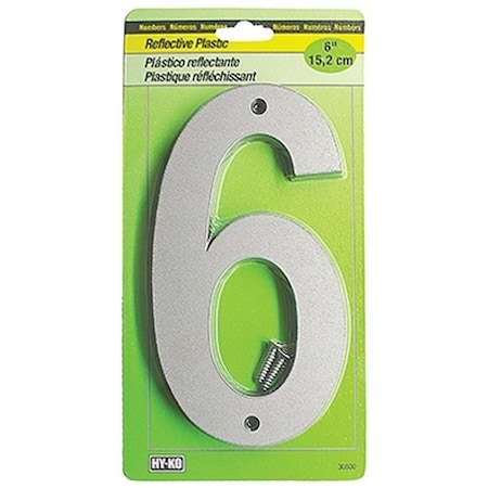 Hy-Ko 30800 Series Reflective Sign, Character 6, 6 in H Character, BlackSilver Character, Plastic 30806