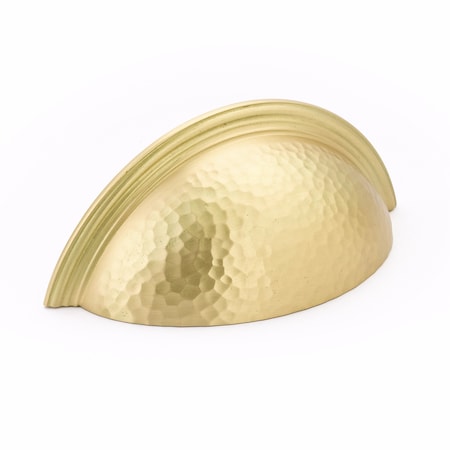Schaub 3in Center to Center Atherton Hammered Plain Edge Cup Pull Satin Brass Finish 573-SB