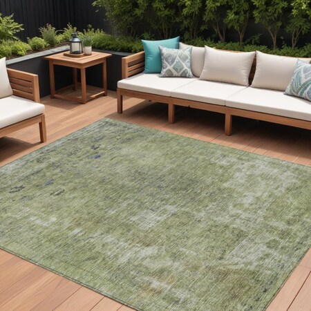 Homeroots 10' X 14' Artichoke Green And Beige Abstract Washable Indoor Outdoor Area Rug 615493