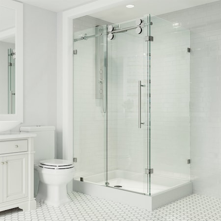 Vigo 36 in. L x 48 in. W x 79 in. H Frameless Sliding Shower Enclosure Kit in Stainless Steel VG6051STCL48WL
