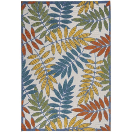 5' X 8' Ivory Yellow Orange Green And Blue Botanical Leaves Indoor Outdoor Area Rug