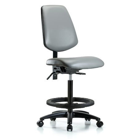 Blue Ridge Ergonomics Vinyl Chair, High Bench, Med Back, Foot Ring, Casters, Sterling BR-VHBCH-MB-RG-T0-A0-BF-RC-8840