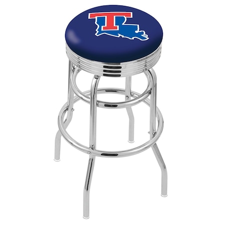 Holland Bar Stool Co 30" Chrome 2-Ring Louisiana Tech Swivel Bar Stool, Accent Ring L7C3C30LaTech