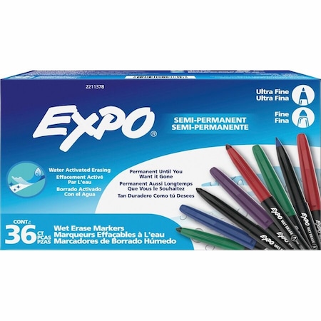 Expo Vis-a-Vis Wet Erase Markers, Fine & Ultra Fine Point, 5 Assorted Colors, 36PK 2211378