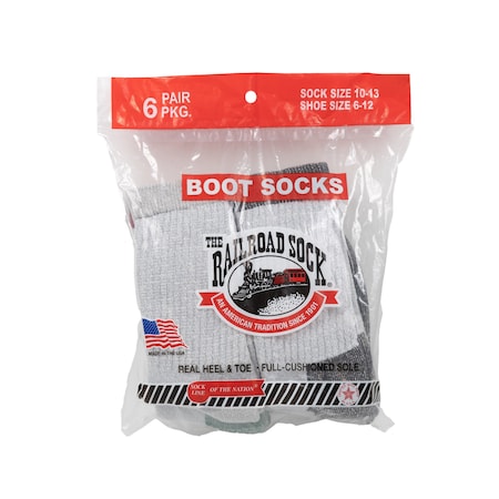 Railroad Sock Mens Boot Socks, 50% Merino Wool, 35% Acrylic, 13% Nylon, 2% Spandex, White w/Black/Green/Grey/Red 2820