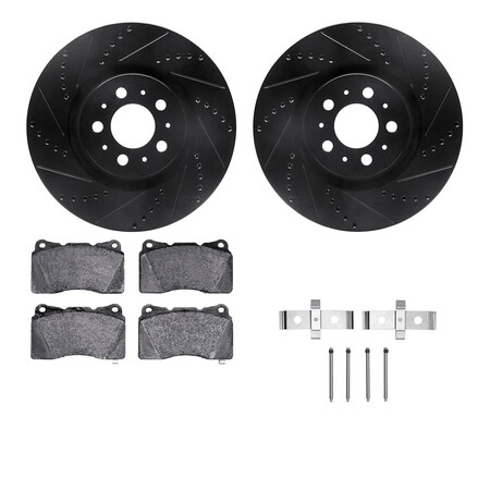 Dynamic Friction Co DFC Rotors-Drilled & Slotted-Black w/ EURO 5000 Ceramic Brake Pads Incl Hdw 8612-27033