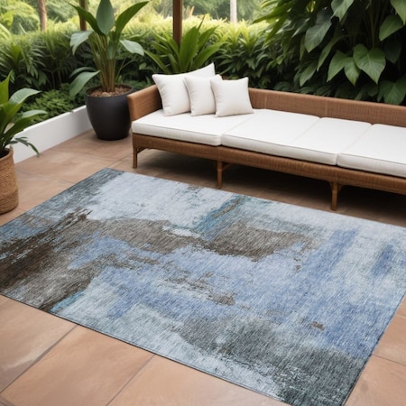 Homeroots 8' X 10' Blue Gray And Dark Brown Abstract Washable Indoor Outdoor Area Rug 602954