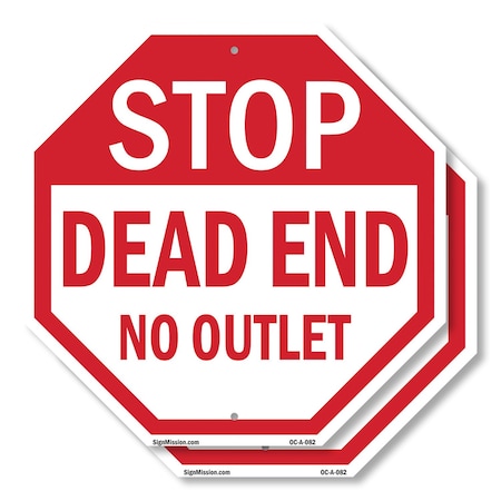 Signmission Stop Dead End No Outlet, 10 inch X 10 inch, Aluminum Metal Signs, 2PK OC-A-2PACK-10-82