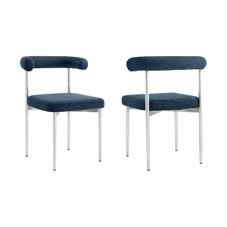 Armen Living Shannon Dining Chair with Brushed Stainless Steel and Blue Fabric - Set of 2 LCSNSIBSBLU