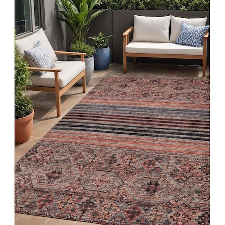 Homeroots 5' X 8' Rust Gray And Salmon Medallion Washable Indoor Outdoor Area Rug 615909