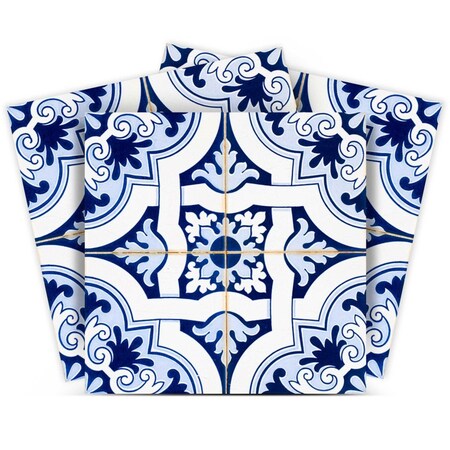 Homeroots 6" X 6" Blue Mia Gia Peel And Stick Removable Tiles 400177