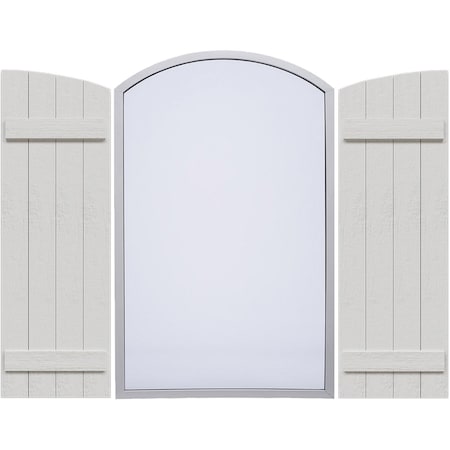 Ekena Millwork Rustic 4 Board Joined Board-n-Batten Faux Wood Shutters w/Elliptical Arch Top, 21 1/2W x 51H, PR FBJ06E21X051RUF