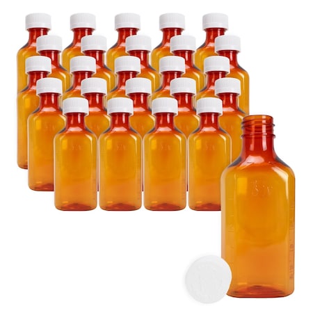 Oasis Amber Plastic Graduated Ovals, 4oz Liquid Bottle, Twist Off Child Resistant Caps, 25PK OVAL4EACHX25PK