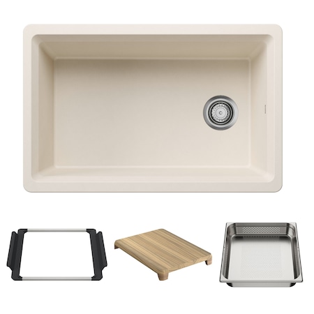 Blanco Inteos SILGRANIT 30in Single Bowl Reversible Undermount Workstation Kitchen Sink - Soft White 443310