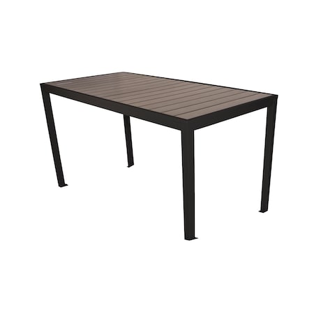 Bfm Seating Seaside 4-Leg Bolt-Down Table 35x72, Synthetic Gray Teak Top, Black Frame - Umbrella Hole Optional PH4L3572GRBL