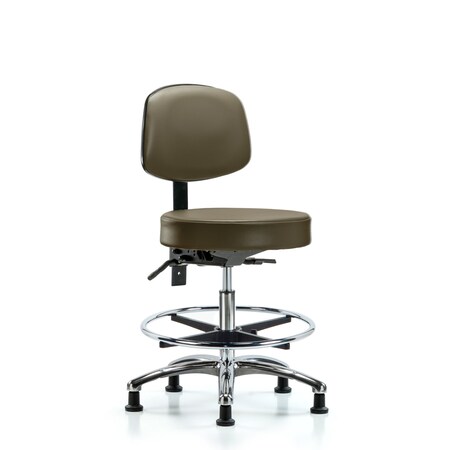 Blue Ridge Ergonomics Vinyl Stool, Back, Chrome, Med Bench, Foot Ring, Glides, Royal BR-VMBST-CR-T0-CF-RG-8809
