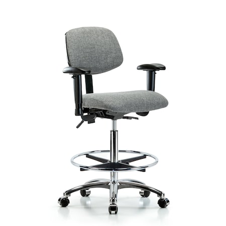 Blue Ridge Ergonomics High Bench Chair Chair, Fab, Hi Ben, Chr Tilt AA CF Cast, Gry, Adjustable Arms, 26" to 35-1/2" Height BR-FHBCH-CR-T1-A1-CF-CC-F44