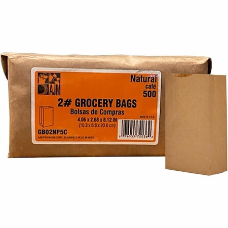 Ajm Kraft Grocery Bags, 2#, 500PK GB02NP5C