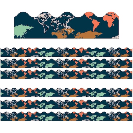 Carson Dellosa Let's Explore World Map Scalloped Border, 39 Feet Per Pack, 6PK 108481