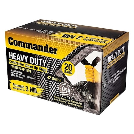 Ultrasac Commander HeavyDuty Contractor CleanUp Bag, 42 gal Capacity, Polyethylene, Black 3MCON20