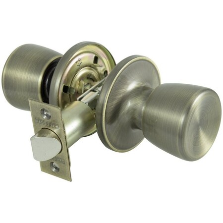 Prosource Passage Knob, Metal, Antique Brass, 2-3/8 to 2-3/4 in Backset, 1-3/8 to 1-3/4 in Thick Door TS830V-PS