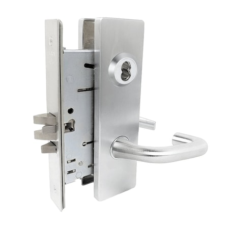 Falcon Grade 1 Storeroom Mortise Lock, SFIC Prep Less Core, Sutro Lever, Napa Escutcheon, Satin Chrome Fin MA581B SN 626