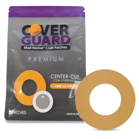 Coverguard CGM Overpatch, Freestyle Libre 3, Tan Center-Cut, Waterproof, Anti-Fray, Sensor Protection, 25PK 101-100T