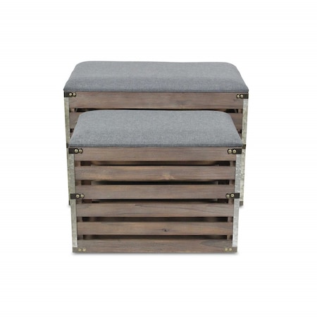 Homeroots 24in Gray and Brown Linen Upholstered Storage Bench with Flip Top 379836