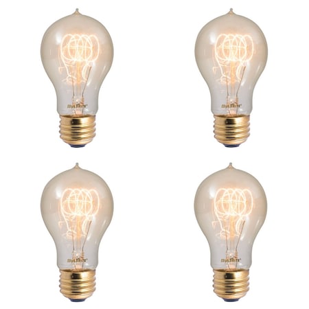 Bulbrite 60W Dimmable Antique A19 Incandescent Light Bulbs, Medium E26 Base, 2200K, 4PK 861167