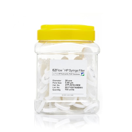 Foxx Life Sciences EZFlow Syringe Filter-Sample Prep, 0.22um Hydrophilic PTFE, 13mm, 100PK 386-2116-OEM