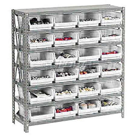 Global Industrial Steel Shelving With 18 4"H Plastic Shelf Bins Ivory, 36x18x39-7 Shelves 652794BG