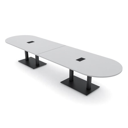 Skutchi Designs Racetrack Conference Table With Power Unit, 48 in W, 168 in L, Grey HAR-RAC-48X168-DOU.BK-U779-EBLK