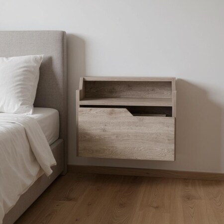 Homeroots 13" Gray Wood One Drawer Floating Nightstand 543704