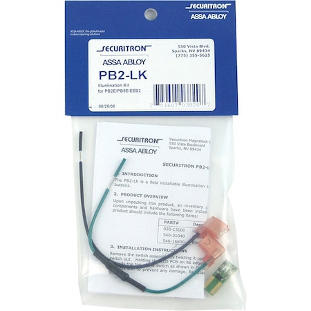 Securitron Illumination Kit, Stainless Steel, Satin Stainless, For Use With: Mfr. No. PB2, PB5 PB2-LK