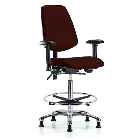 Blue Ridge Ergonomics High Bench Chair Adjustable Arms, 26" to 35-1/2" Height, Vinyl, Burgundy BR-VHBCH-MB-CR-T0-A1-CF-RG-8569