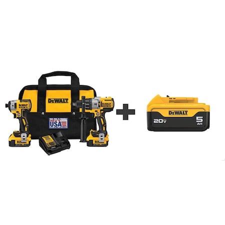 Dewalt Cordless Combination Kit, 20.0V, 2 Tools DCK299M2/DCB205