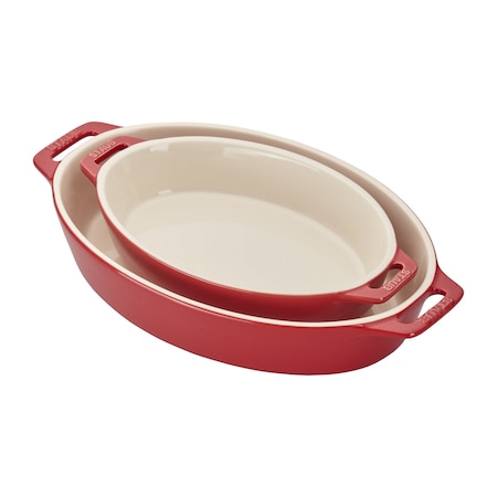 Staub Ceramic 2-pc Oval Baking Dish Setand, Cherry 1014862