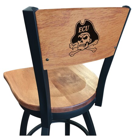 Holland Bar Stool Co 30" Blk Wrinkle East Carolina Swivel Bar Stool, Laser Engraved Back L03830BWMedMplAEcarolMedMpl